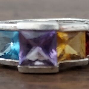 Sterling Silver Amethyst Blue Topaz Citrine Garnet and Peridot Ring Size 9 1/4